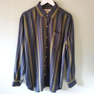 Tommy Bahama L Vintage Old Money Vertical Stripes Preppy Silk Button Down Shirt